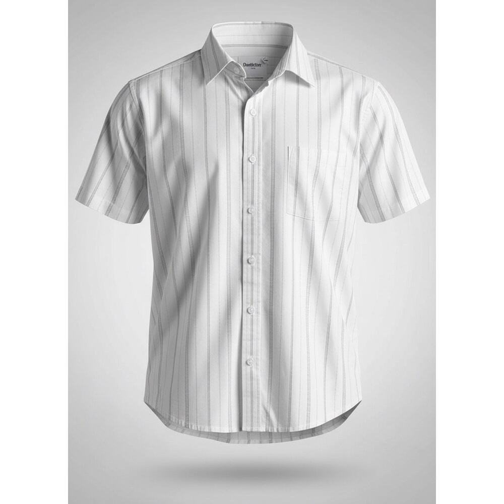 Goodfellow & Co Men’s Short Sleeve Button Down‎ Shirt White Stripe Large NWT